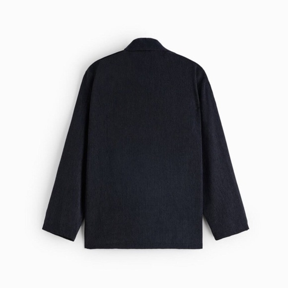 ZARA Man Large Navy Blue Relaxed Fit Corduroy Suit Button Down Shirt Shacket - Picture 7 of 16